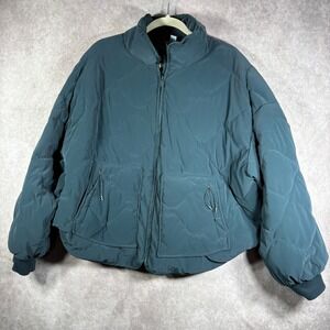 FLX Puffer Jacket Womens‎ 1X Teal Green Quilted Full Zip Lightweight Mock Neck